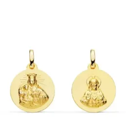 Escapulario Virgen del Carmen Corazón de Jesús medalla oro 18k unisex