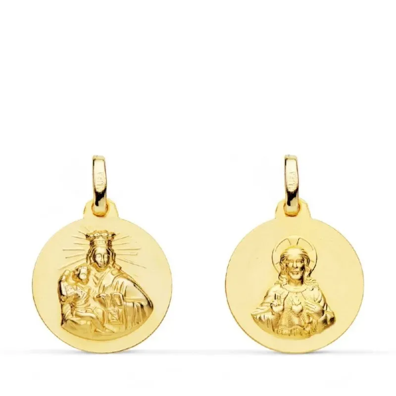 Escapulario Virgen del Carmen Corazón de Jesús medalla oro 18k unisex