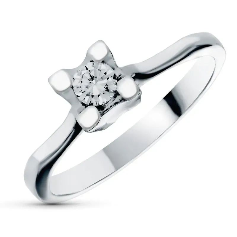 Solitario oro blanco 18k mujer diamante brillante centro 0.18ct. deta