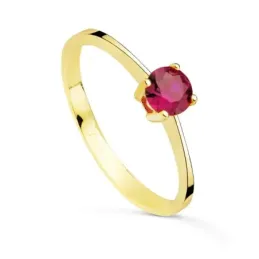 Solitario en Oro de 18k con circonita de color rosa con 5 mm. garras