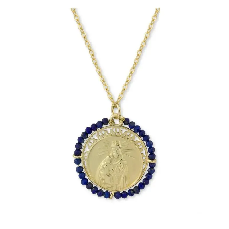 Virgen del Carmen collar gargantilla Plata Ley 925m chapado oro 44 cm