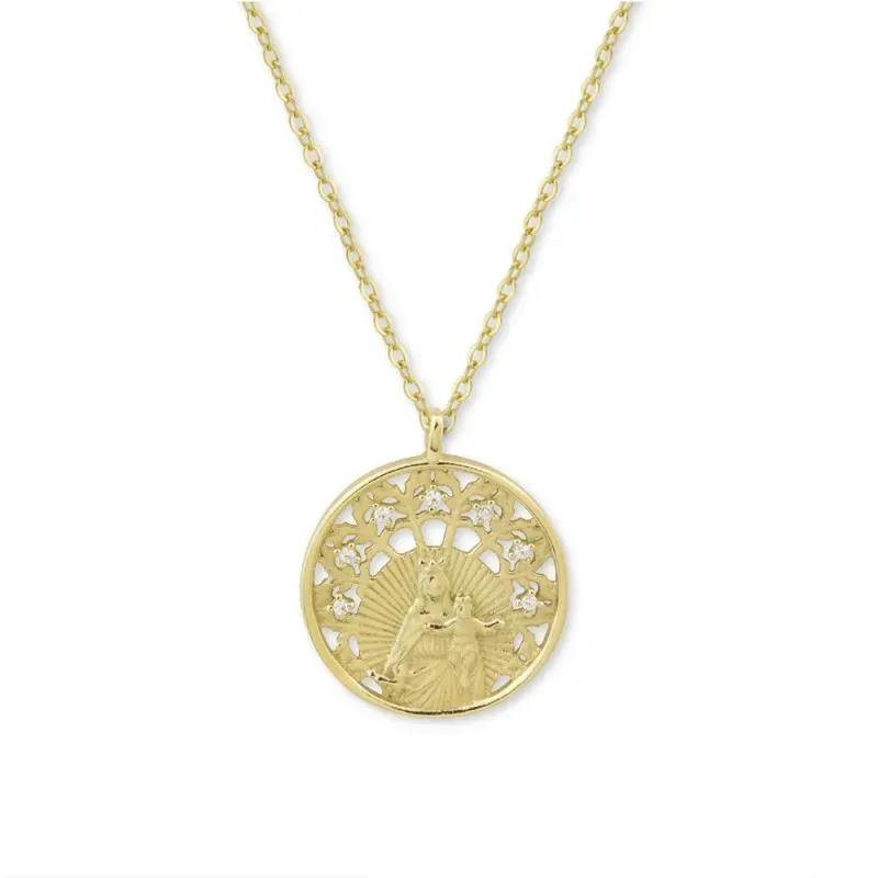 Virgen del Carmen collar gargantilla Plata Ley 925m chapado oro 44 cm
