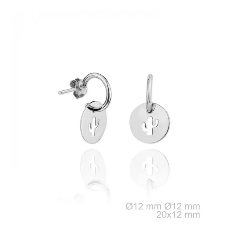 Pendientes plata Ley 925m aro chapa cactus calada 21mm. rodiados lisos [AC1481]