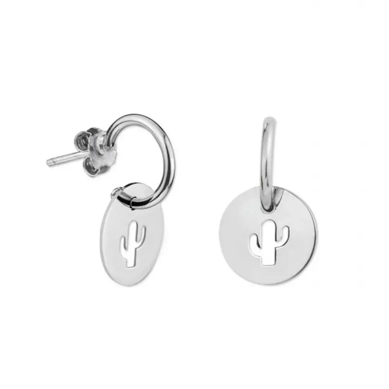 Pendientes plata Ley 925m aro chapa cactus calada 21mm. rodiados lisos [AC1481]