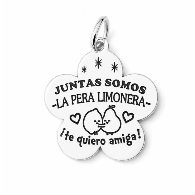 Colgante plata Ley 925m chapa flor mensaje motivos limones [AB5438]