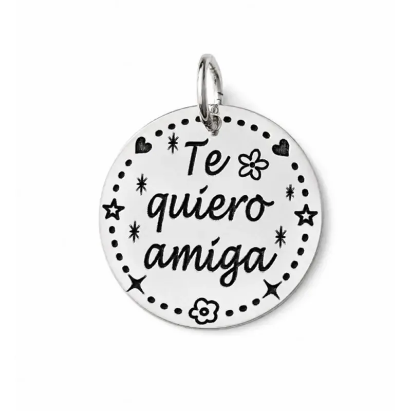 Colgante plata Ley 925m chapa redonda TE QUIERO AMIGA [AB5393GR]