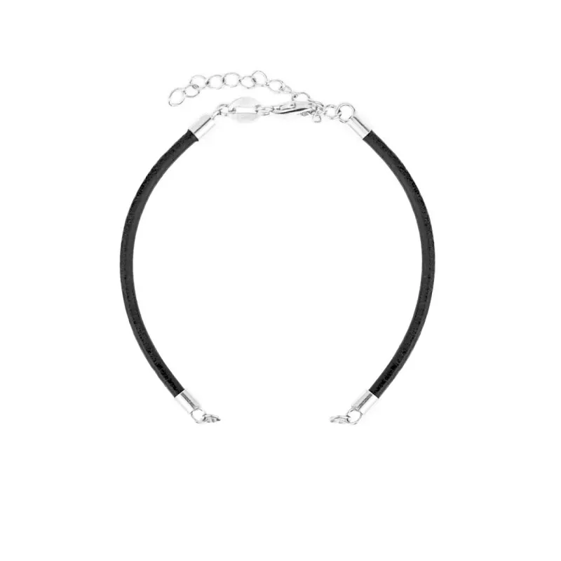Pulsera de Cuero con Plata de Ley 925m de 14 cm. negra para nombres