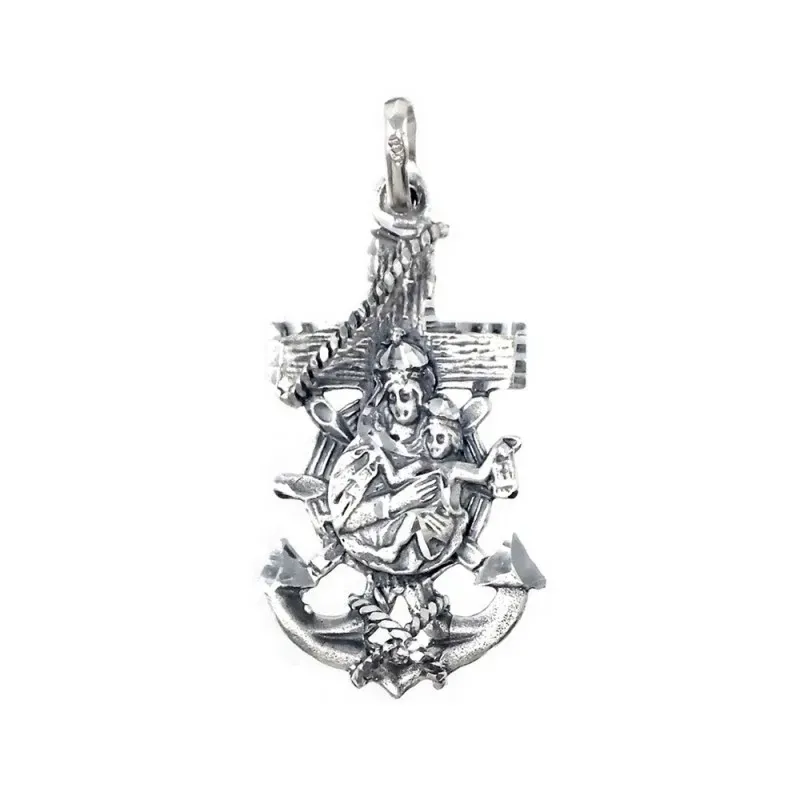 Colgante plata Ley 925m Virgen del Carmen cruz marinera [AC0027]