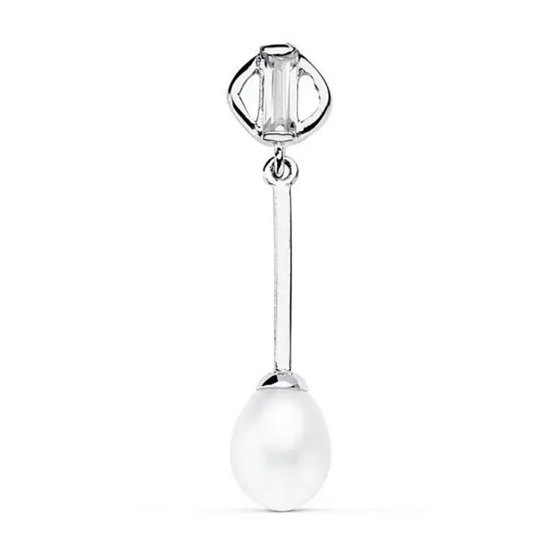 Pendiente suelto medio par oro blanco 18k perla 6mm. largos cierre pr