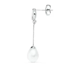 Pendiente suelto medio par oro blanco 18k perla 6mm. largos cierre pr