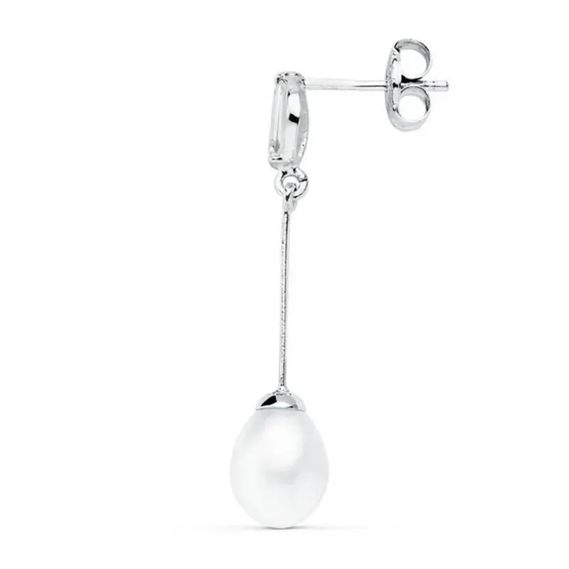 Pendiente suelto medio par oro blanco 18k perla 6mm. largos cierre pr