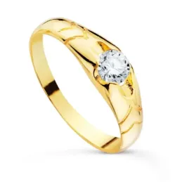 Solitario oro 18k niño macizo circonita centro 4,5 mm. detalles talla