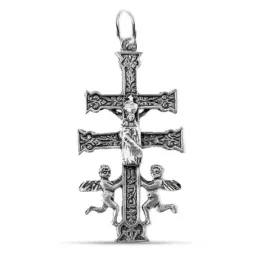 Cruz Caravaca colgnate plata Ley 925m maciza 5.7 cm. Virgen detrás de