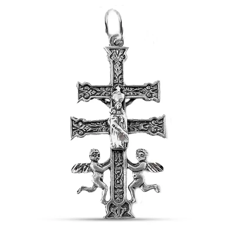 Cruz Caravaca colgnate plata Ley 925m maciza 5.7 cm. Virgen detrás de