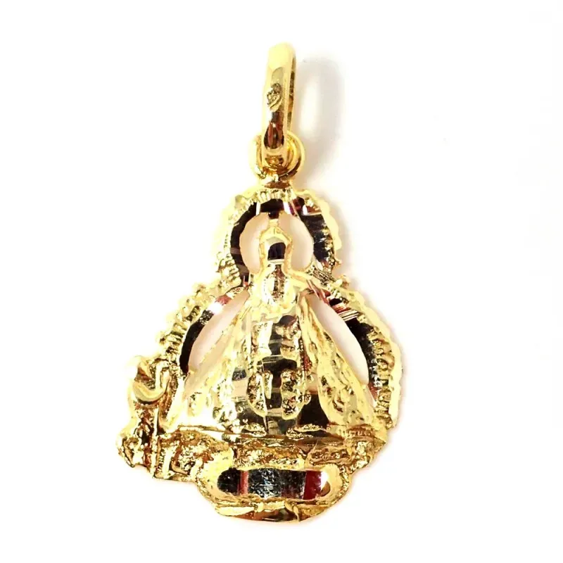 Virgen de la Cabeza medalla colgante oro 18k maciza 20 mm. con pastor