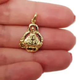 Virgen de la Cabeza medalla colgante oro 18k maciza 20 mm. con pastor