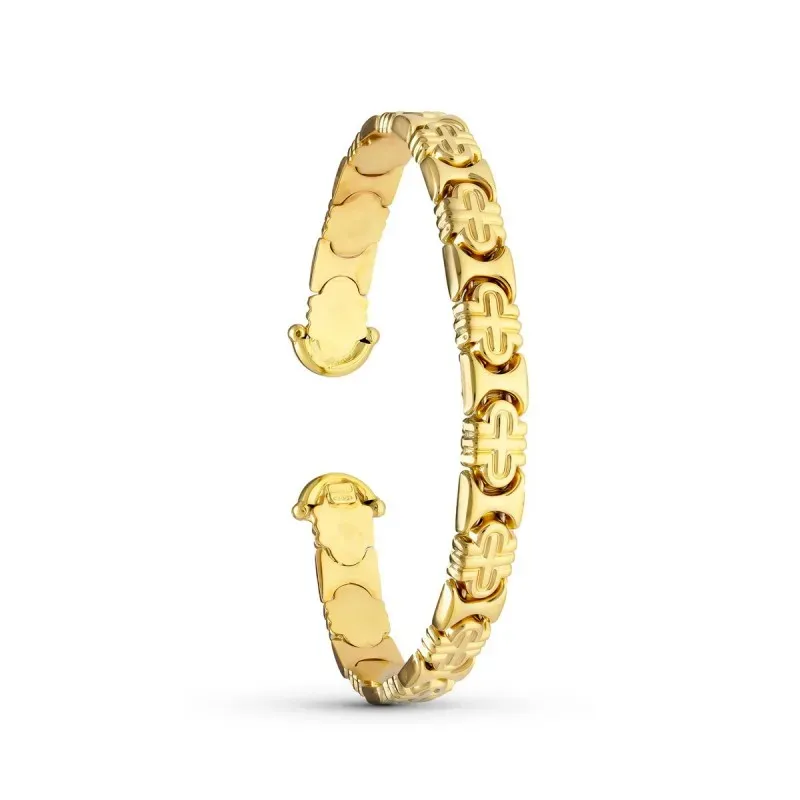 Pulsera rígida 18k mujer brazalete formas combinadas detalles abierta