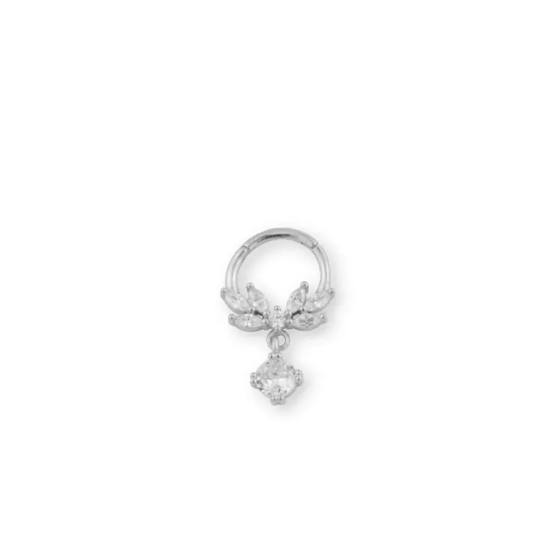 Aro Pendiente Piercing Medio Par Plata Ley 925m de 8 mm. circonitas c