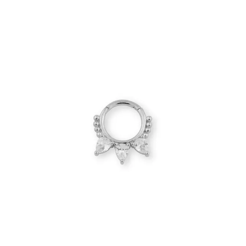 Aro Pendiente Piercing Medio Par Plata Ley 925m de 8 mm. circonitas c