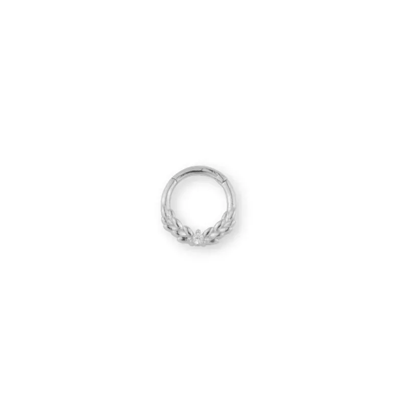 Aro Pendiente Piercing Medio Par Plata Ley 925m de 8 mm. hojas con ci