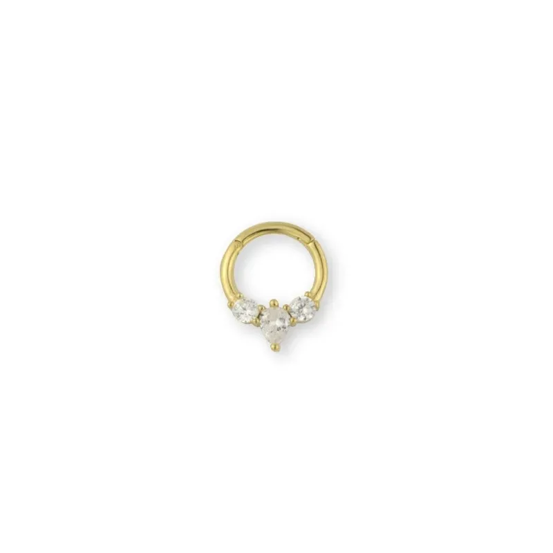 Aro Pendiente Piercing Medio Par Plata Ley 925m chapado oro con 8 mm.
