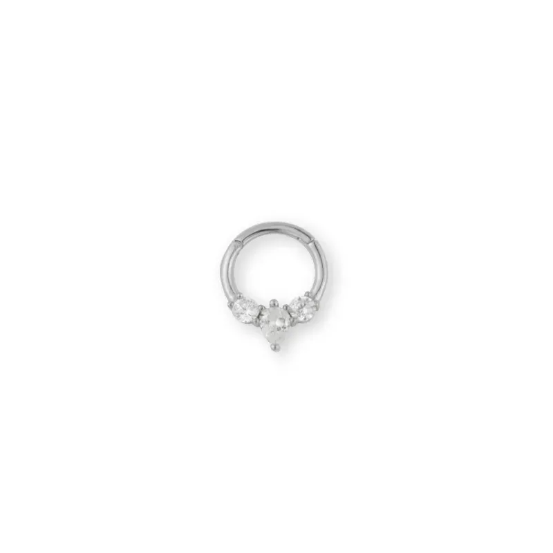 Aro Pendiente Piercing Medio Par Plata Ley 925m con 8 mm. circonitas