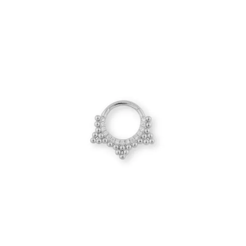 Aro Pendiente Piercing Medio Par Plata de Ley 925m mini 8 mm. circoni