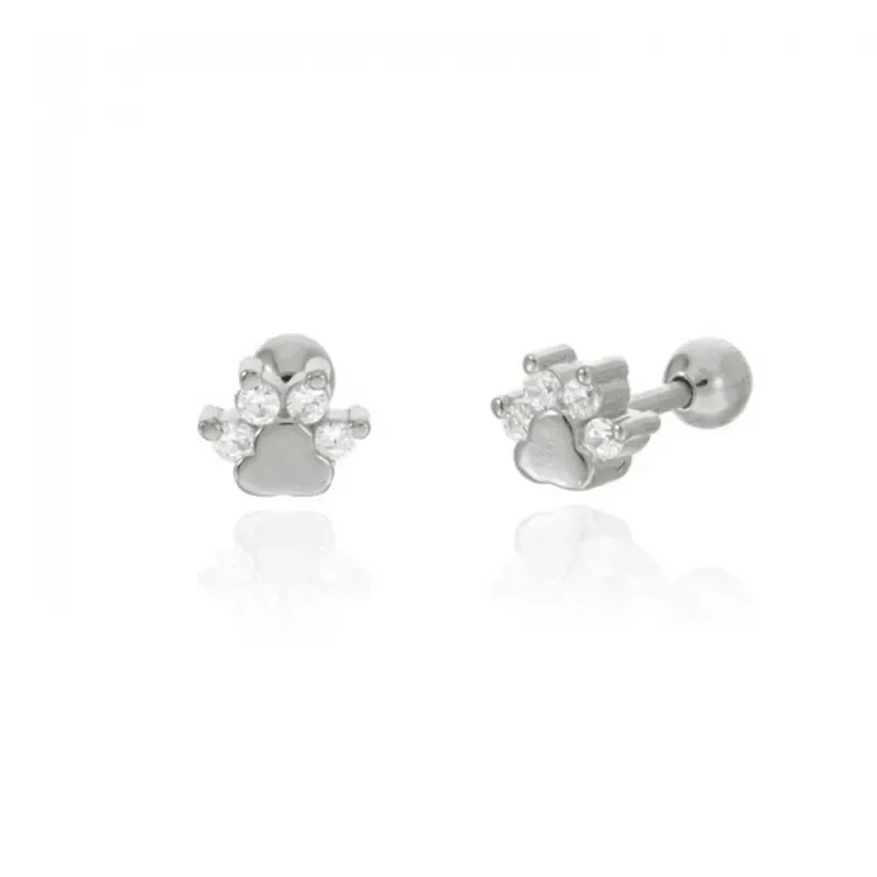 Pendientes Piercings Plata de Ley 925m mini huella de perro con circo