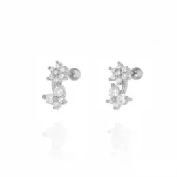 Pendientes Piercings Plata de Ley 925m mini 10 mm. flor circonitas