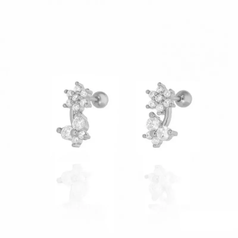 Pendientes Piercings Plata de Ley 925m mini 10 mm. flor circonitas