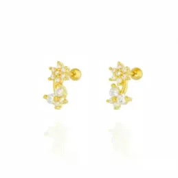 Pendientes Piercings Plata de Ley 925m chapados oro 10 mm. mini flor