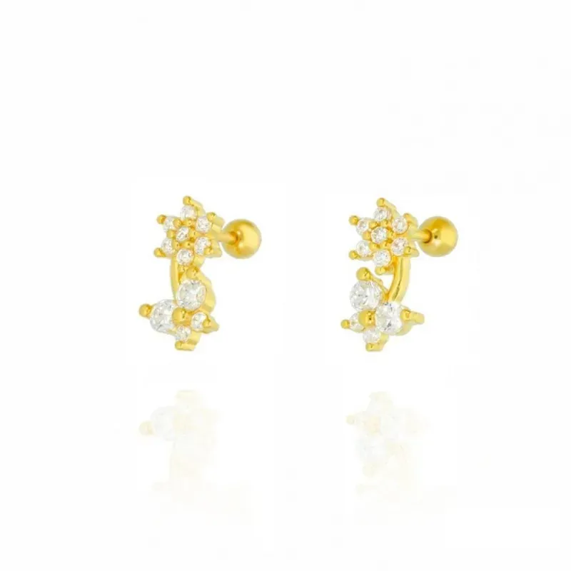 Pendientes Piercings Plata de Ley 925m chapados oro 10 mm. mini flor