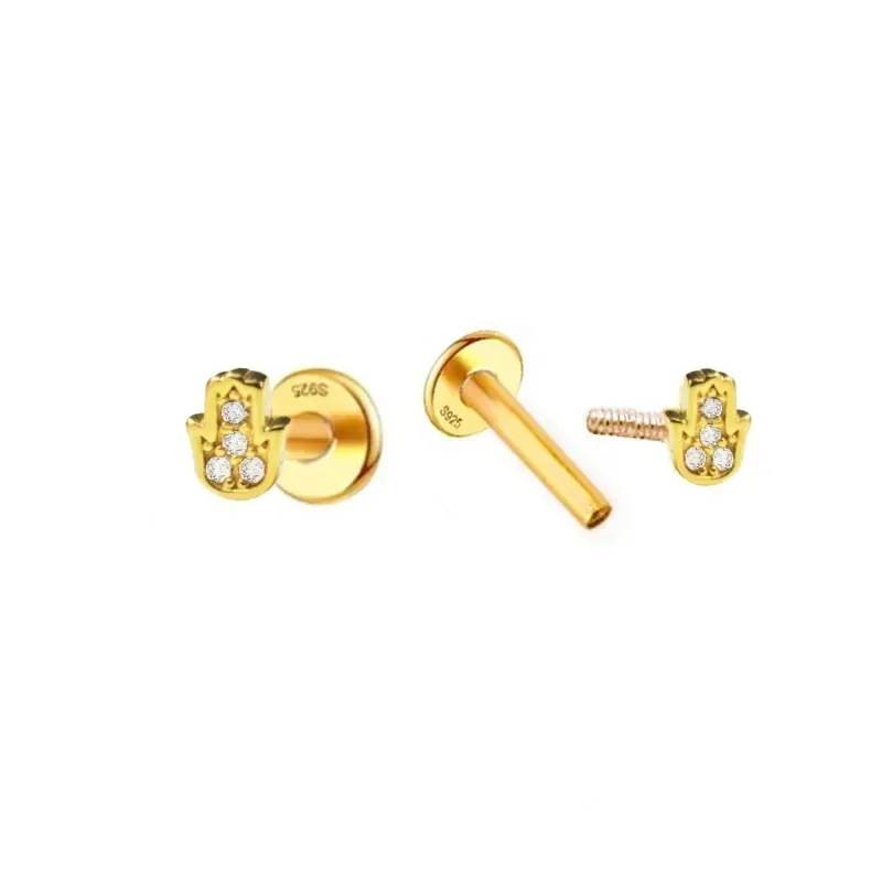 Pendientes Piercings Plata de Ley 925m chapados oro mini Mano de Fáti