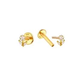 Pendientes Piercings Plata de Ley 925m chapados oro mini flor con cir