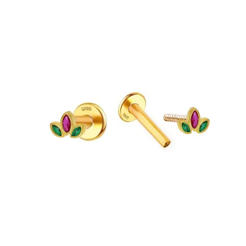 Pendientes Piercings Plata de Ley 925m chapados oro mini forma flor d