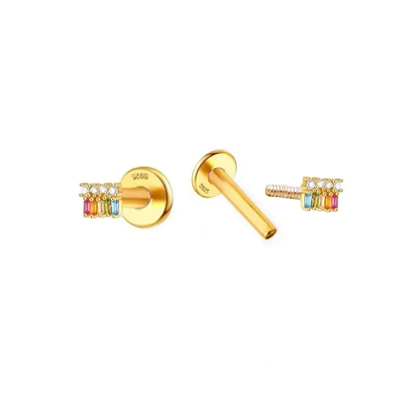 Pendientes Piercings Plata de Ley 925m chapados oro mini circonitas c