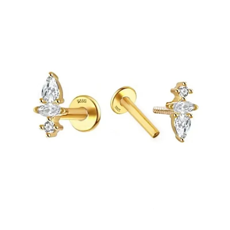 Pendientes Piercings Plata de Ley 925m chapados oro mini circonitas