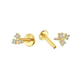Pendientes Piercings Plata de Ley 925m chapados en oro mini tres circ