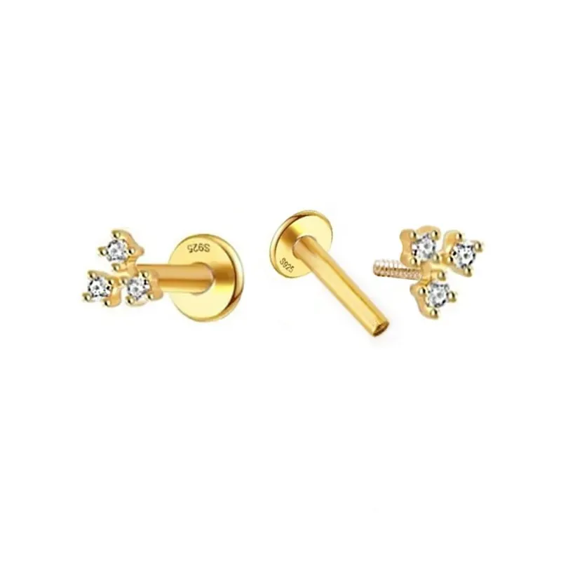 Pendientes Piercings Plata de Ley 925m chapados en oro mini tres circ