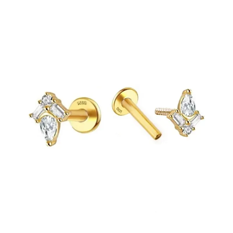 Pendientes Piercings Plata de Ley 925m chapados en oro mini circonita