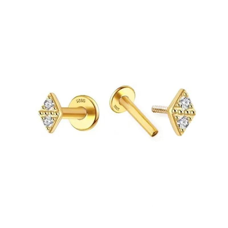 Pendientes Piercings Plata de Ley 925m chapados en oro mini forma rom