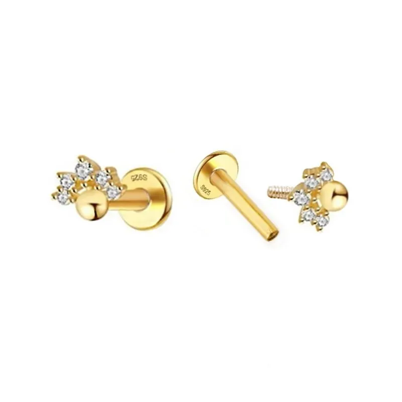 Pendientes Piercings Plata de Ley 925m chapado en oro mini bola combi