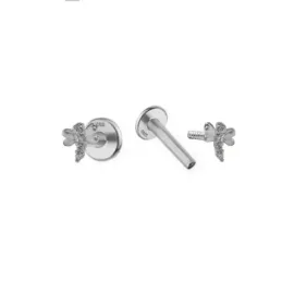 Pendientes Piercings Plata de Ley 925m mini libélula con circonitas