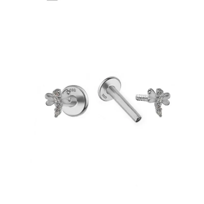 Pendientes Piercings Plata de Ley 925m mini libélula con circonitas
