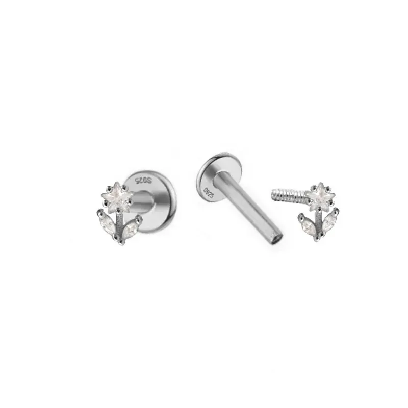 Pendientes Piercings Plata de Ley 925m mini flor con circonita
