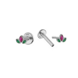 Pendientes Piercings Plata de Ley 925m mini forma flor de loto circon