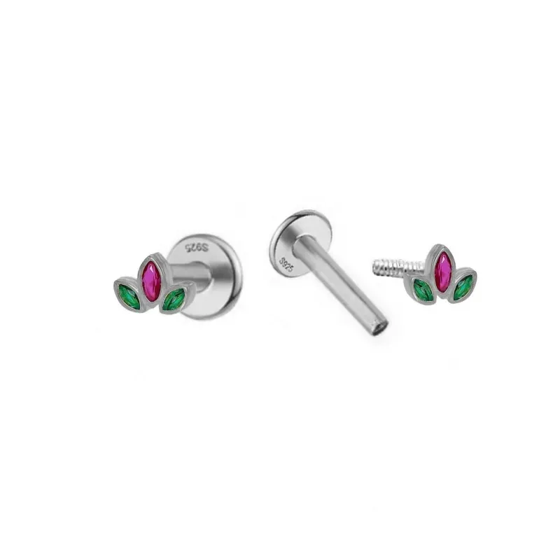 Pendientes Piercings Plata de Ley 925m mini forma flor de loto circon