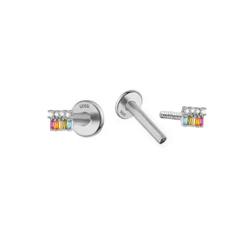 Pendientes Piercings Plata de Ley 925m mini circonitas color combinad