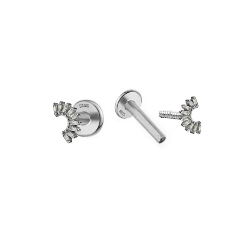 Pendientes Piercings Plata de Ley 925m mini forma arco con circonitas