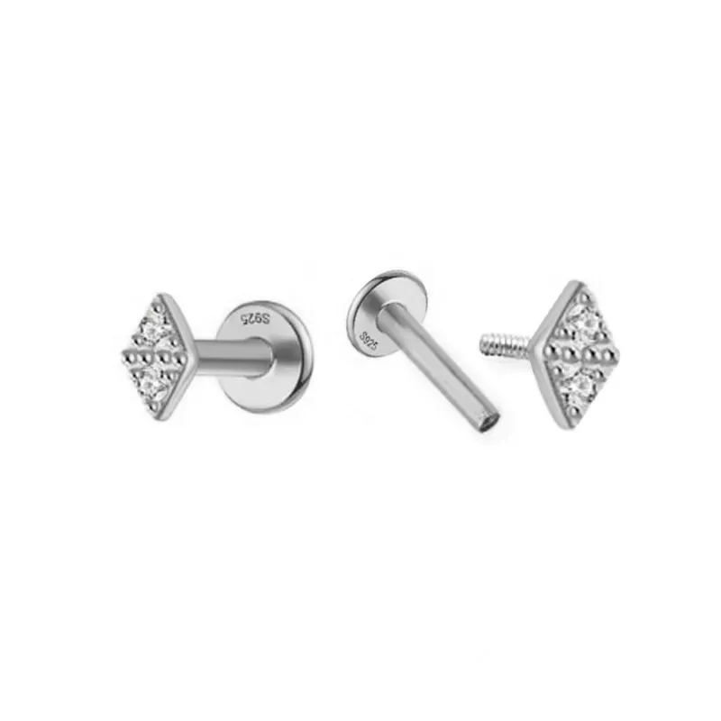Pendientes Piercings Plata de Ley 925m mini forma rombo con circonita